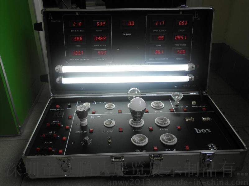 供传统与LED灯具对比的灯具展示箱、测试箱